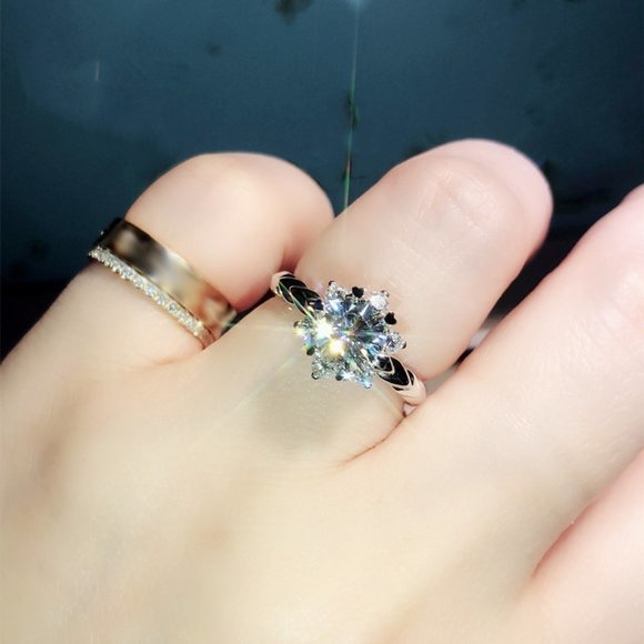🎀925 Silver Plated Imitate Moissanite Twist Snowflake Ring, MARR9370 - Picture 4 of 5